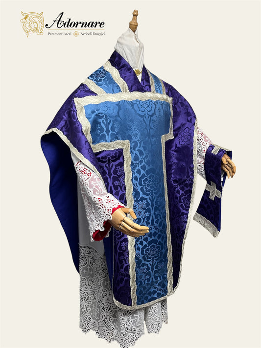 Fuller-Cut Damask Damask St Philip Neri Chasuble with insert panel - Low Mass Set / Pianeta San Filippo Damasco con inserti