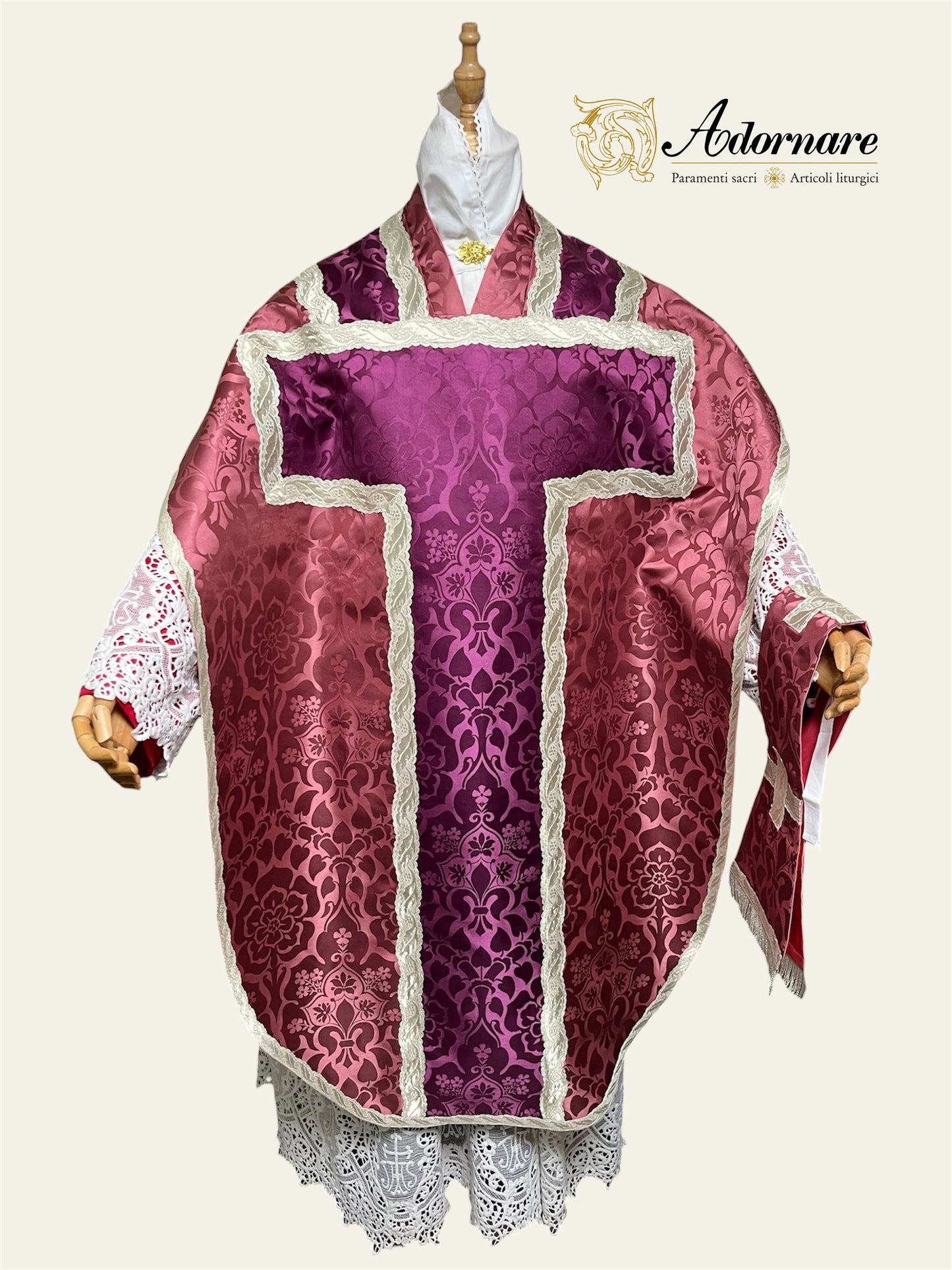 Fuller-Cut Damask Damask St Philip Neri Chasuble with insert panel - Low Mass Set / Pianeta San Filippo Damasco con inserti