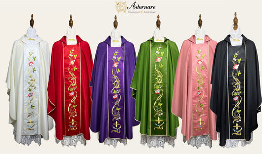 Gothic chasuble with machine embroidered panels / Casula con ricamo a macchina - Style GC-02