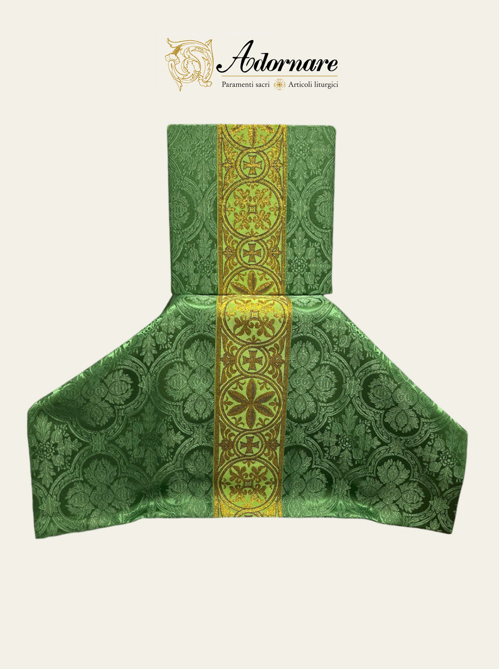 Polyester cross damask gothic chasuble with woven Y-orphrey bands / Casula gotica damasco poliestere