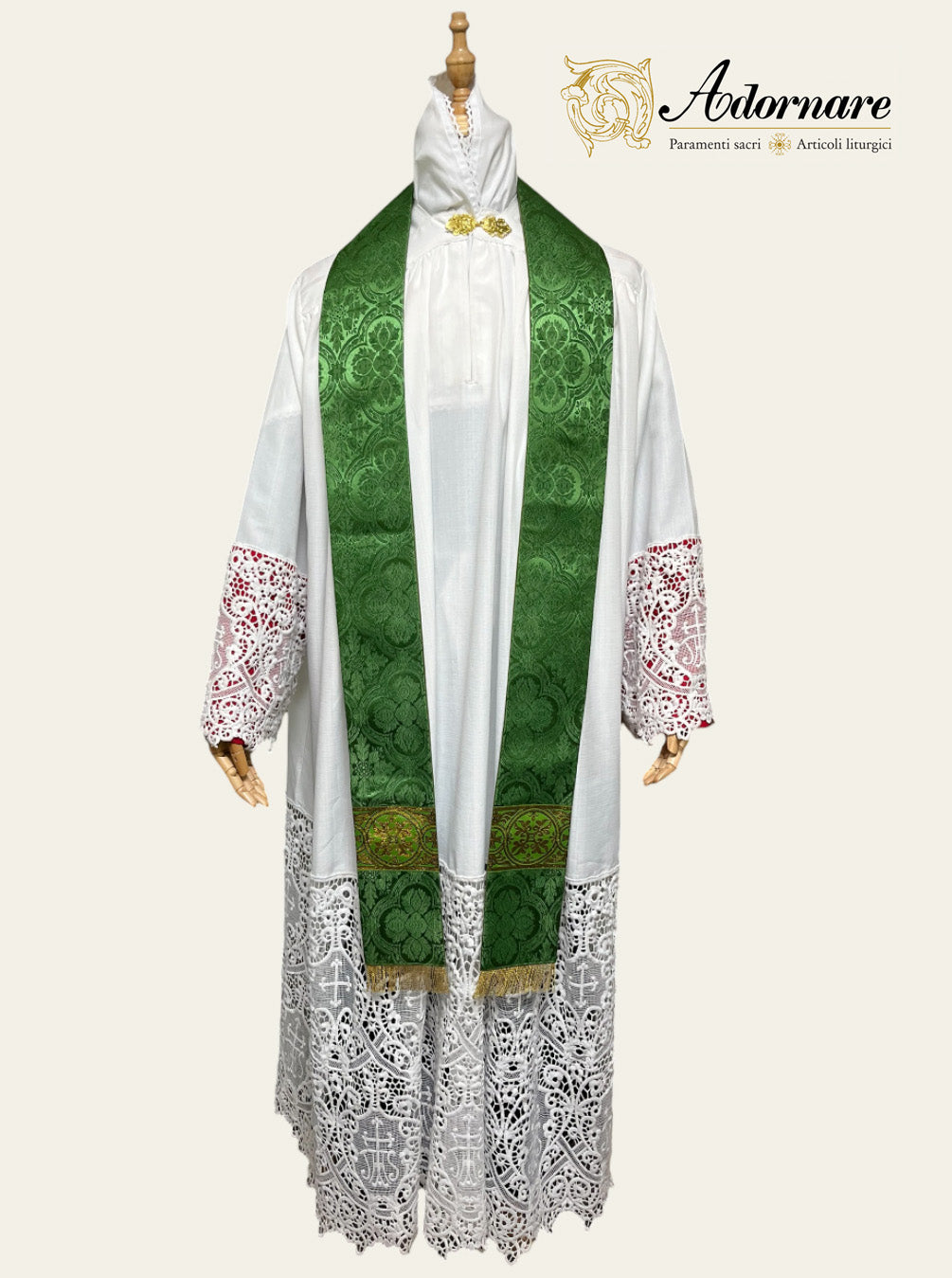 Polyester cross damask gothic chasuble with woven Y-orphrey bands / Casula gotica damasco poliestere