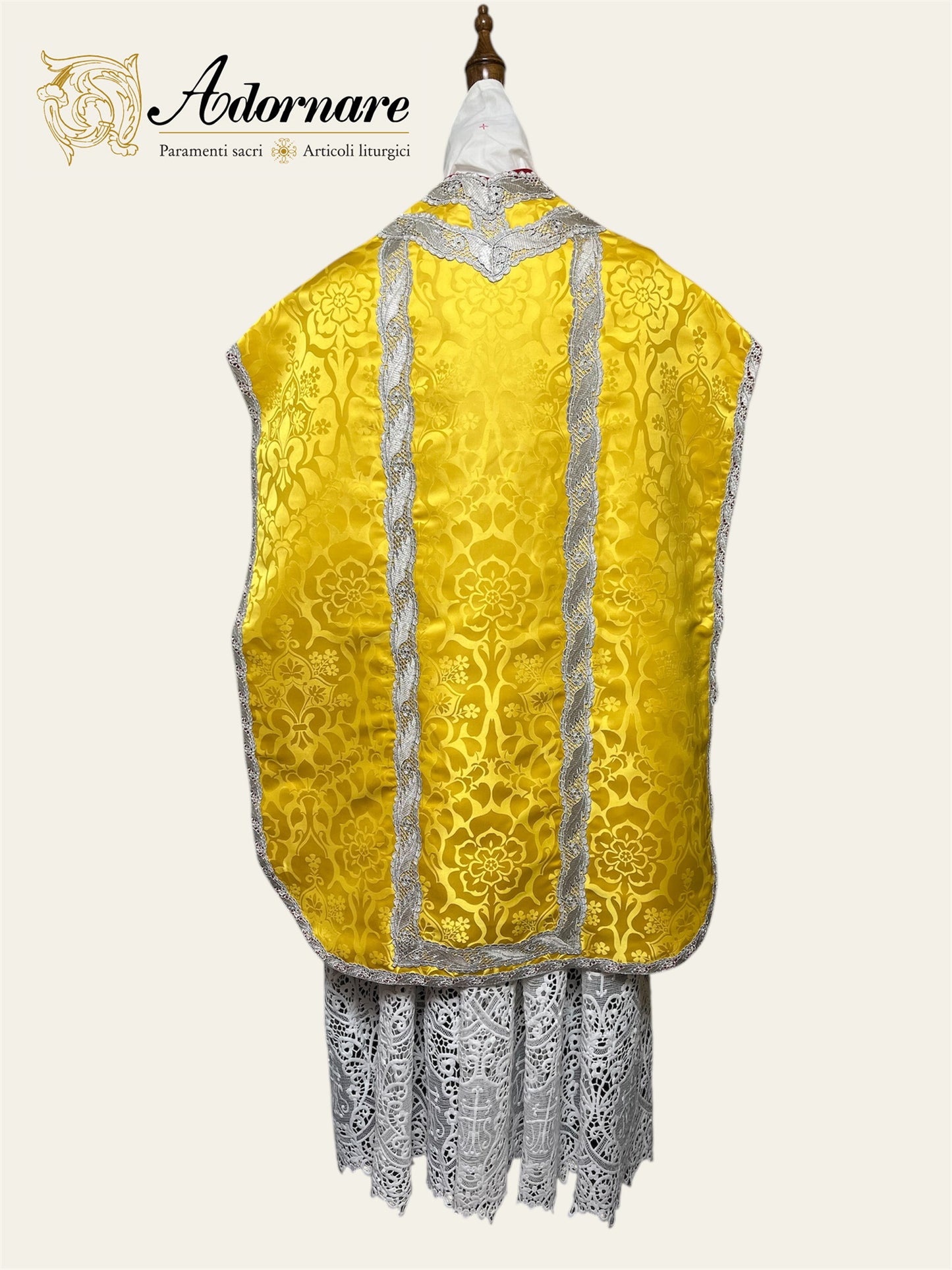 Damask Roman Chasuble with silver filigree wavy gallons - Low Mass Set / Pianete Romane Damasco