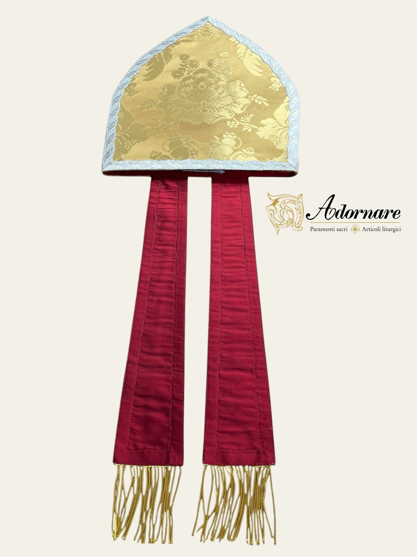 Traditional Mitre in gold silk damask