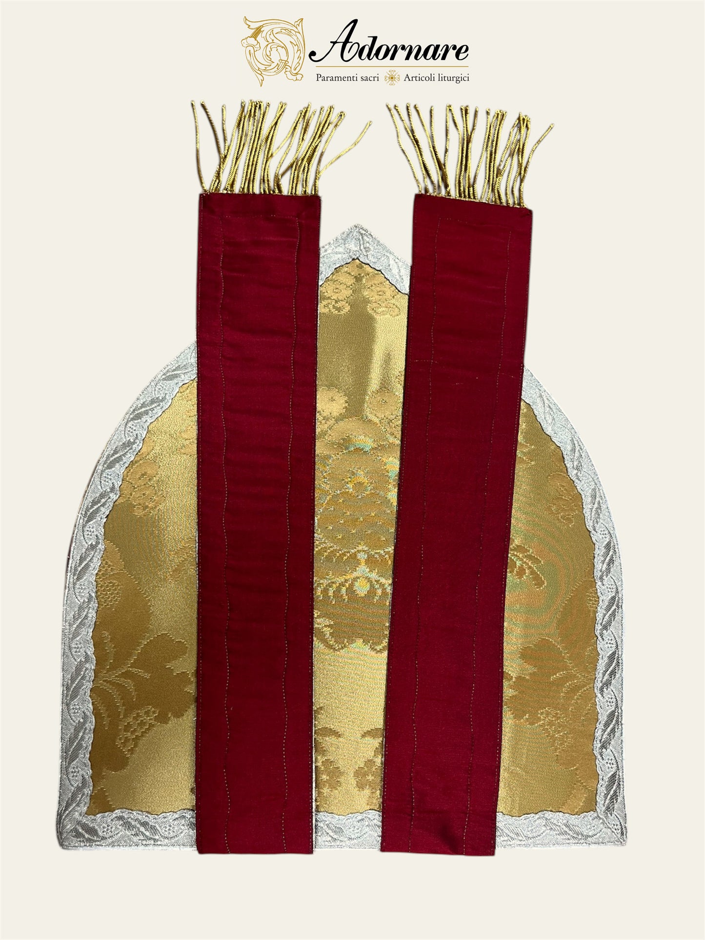 Traditional Mitre in gold silk damask