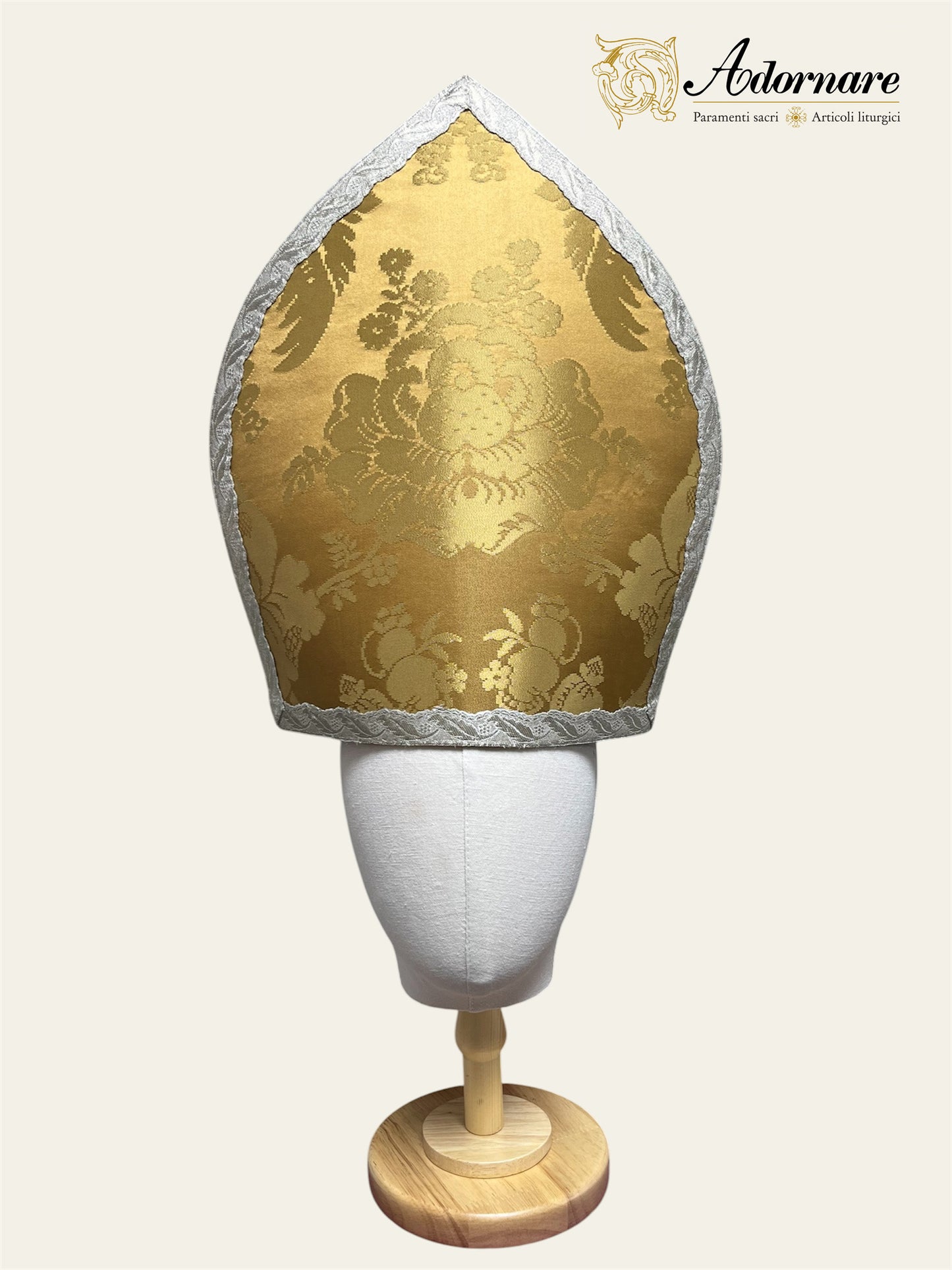 Traditional Mitre in gold silk damask