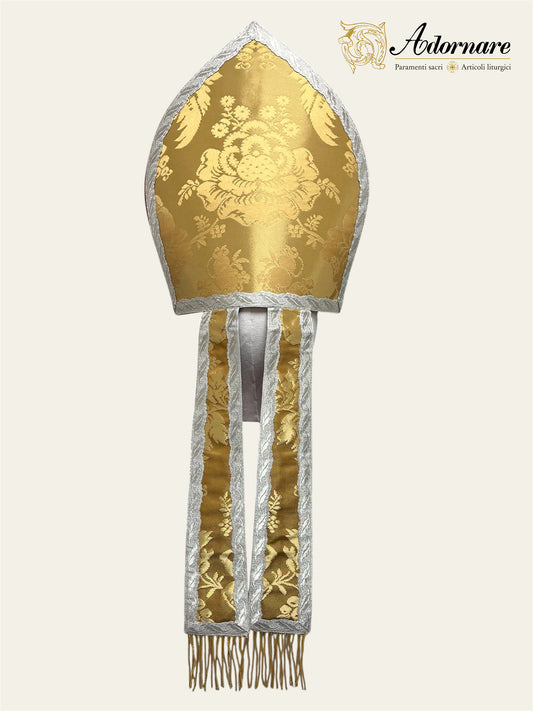Traditional Mitre in gold silk damask