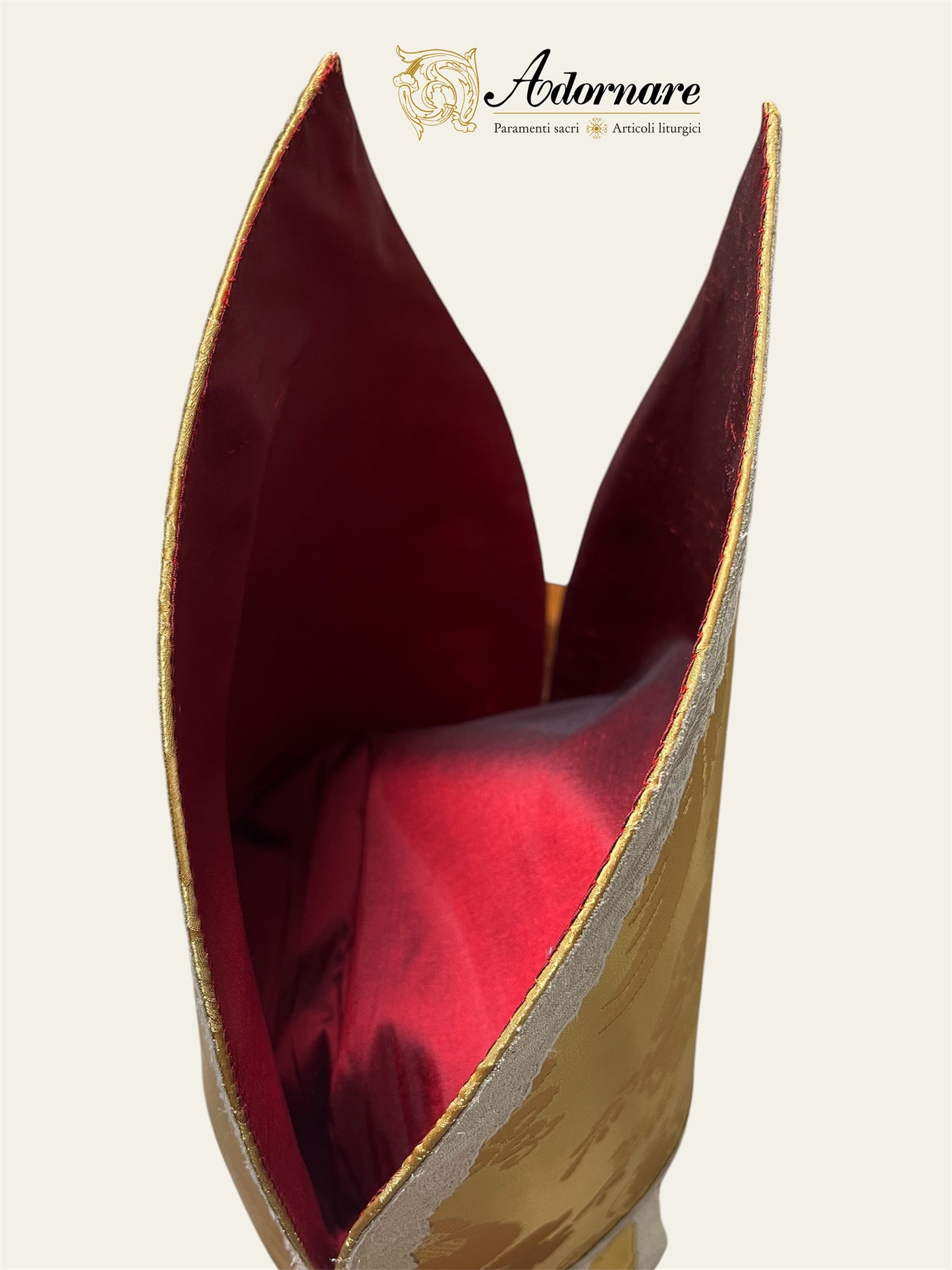 Traditional Mitre in gold silk damask