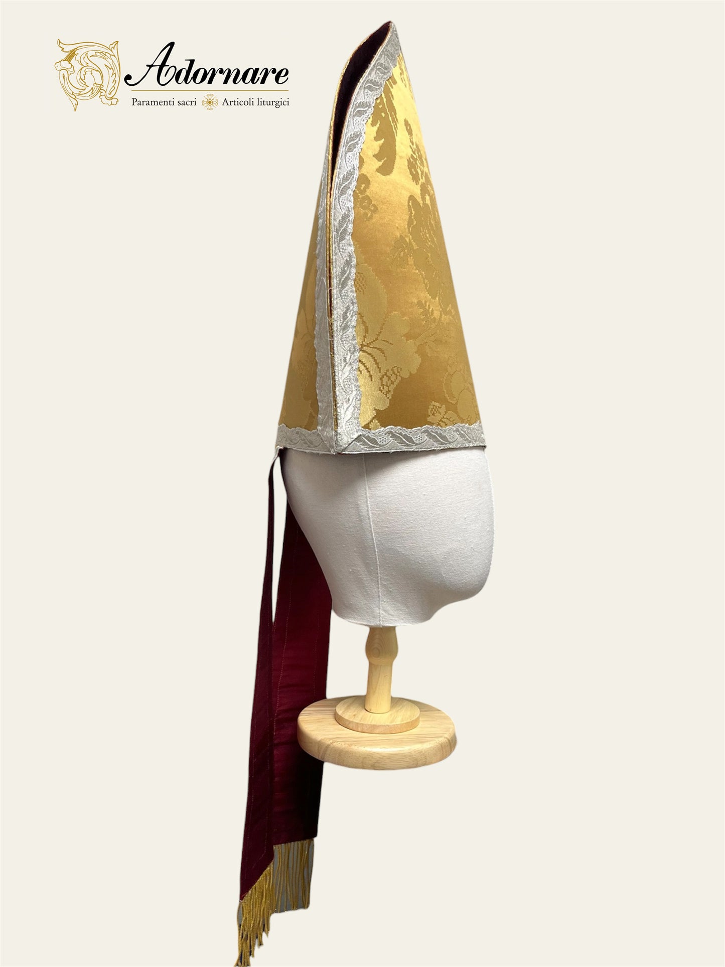 Traditional Mitre in gold silk damask