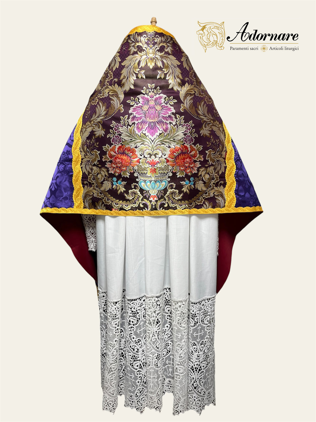 Damask Humeral veil with floral brocade insert / Velo Omerale Damasco con inserti