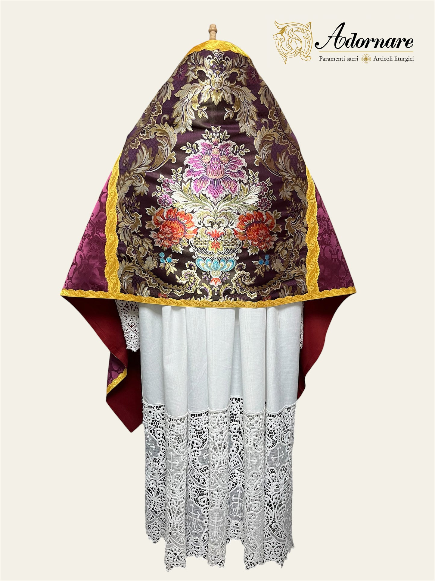 Damask Humeral veil with floral brocade insert / Velo Omerale Damasco con inserti