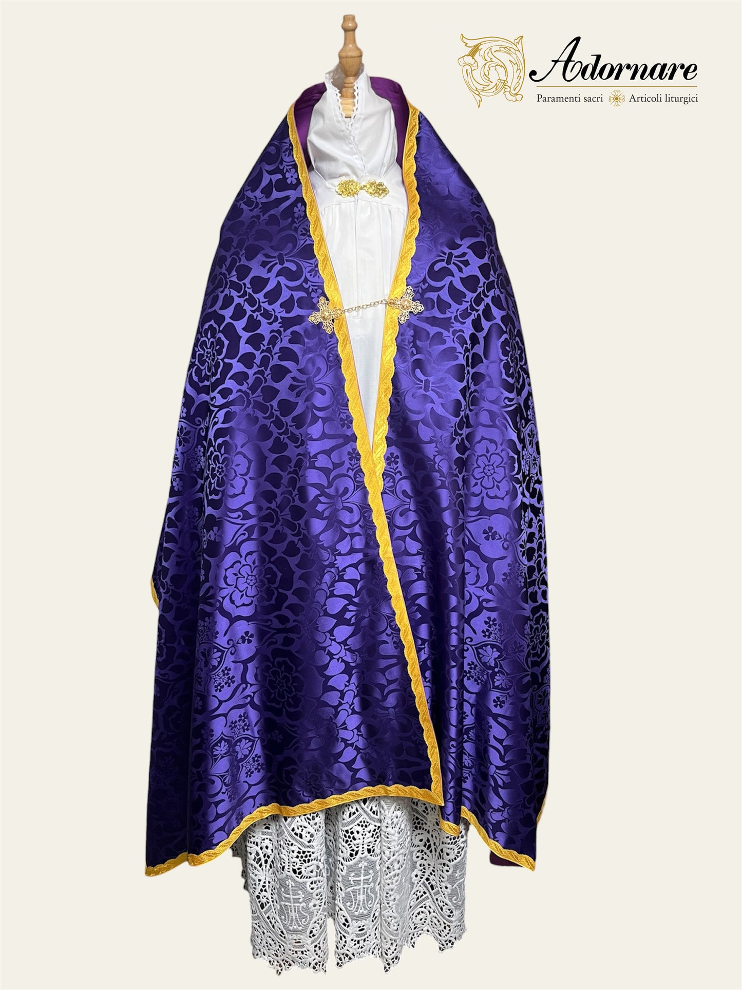 90 cm Traditional Roman Damask Humeral veil with sunburst IHS embroidery / Velo Omerale Damasco ricamato con simbolo IHS