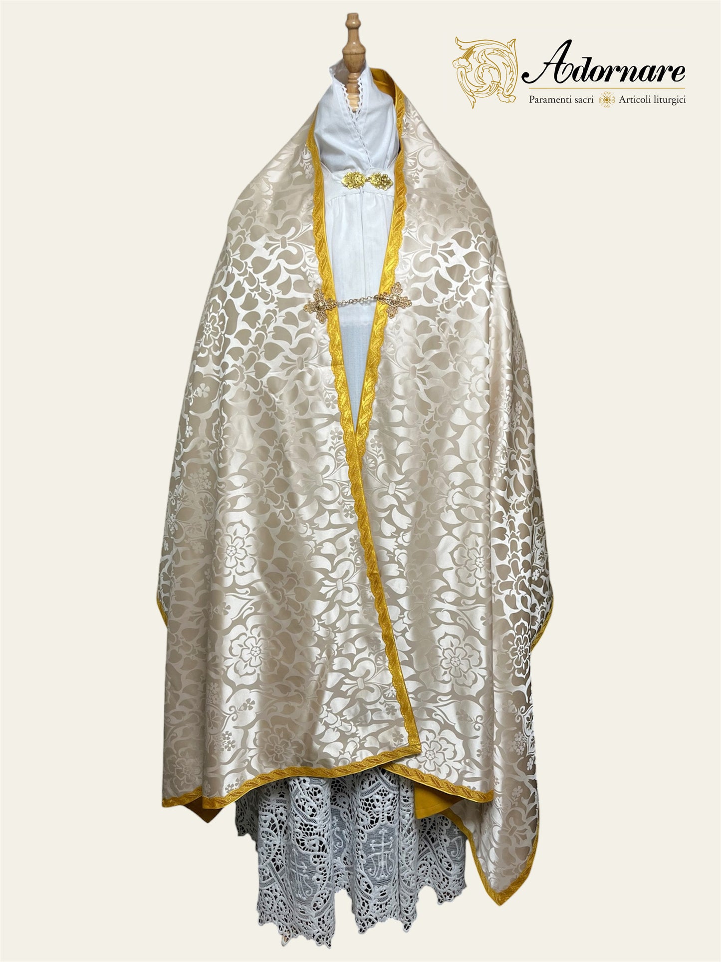 90 cm Traditional Roman Damask Humeral veil with sunburst IHS embroidery / Velo Omerale Damasco ricamato con simbolo IHS