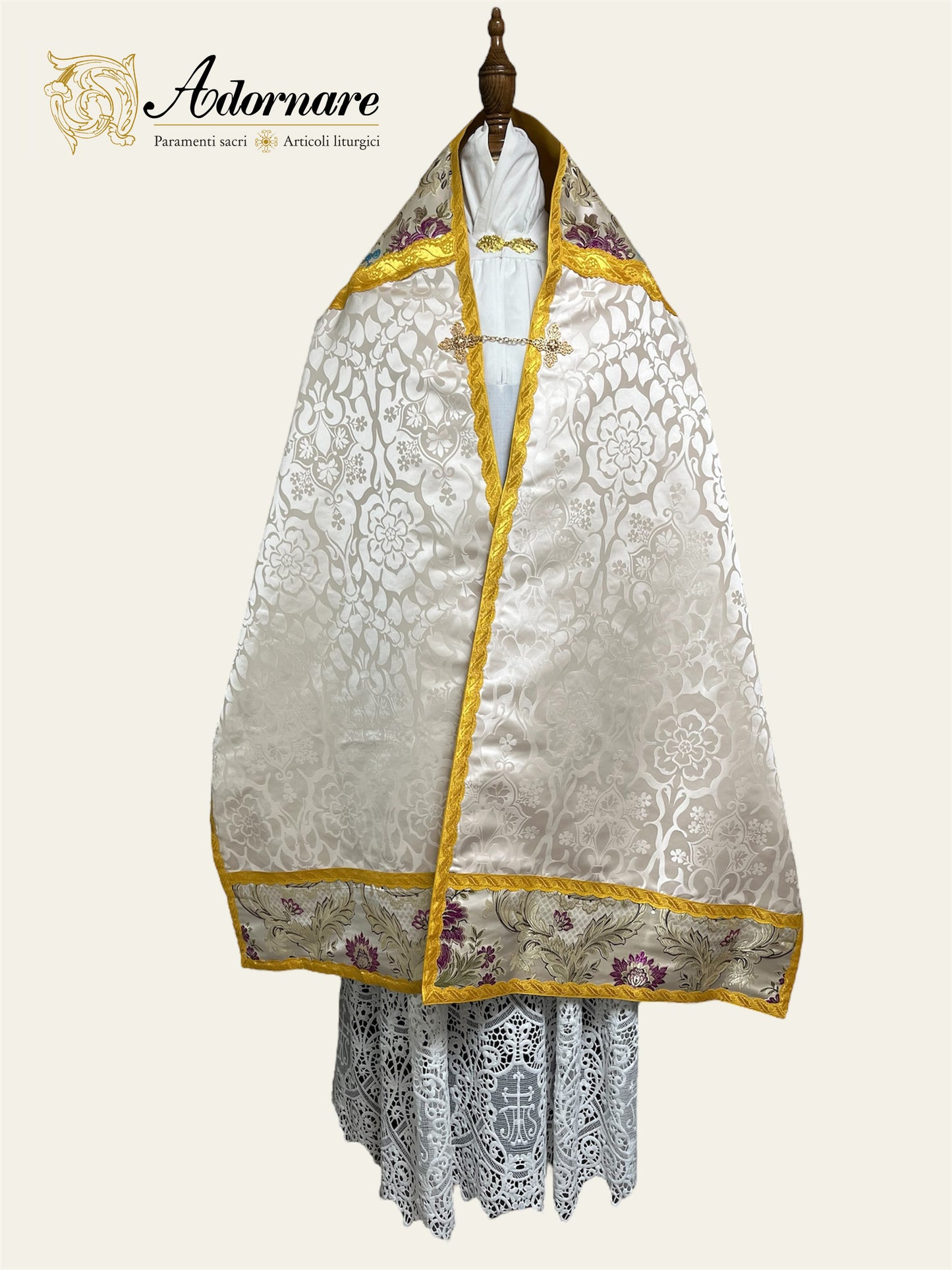 Damask Humeral veil with floral brocade insert / Velo Omerale Damasco con inserti