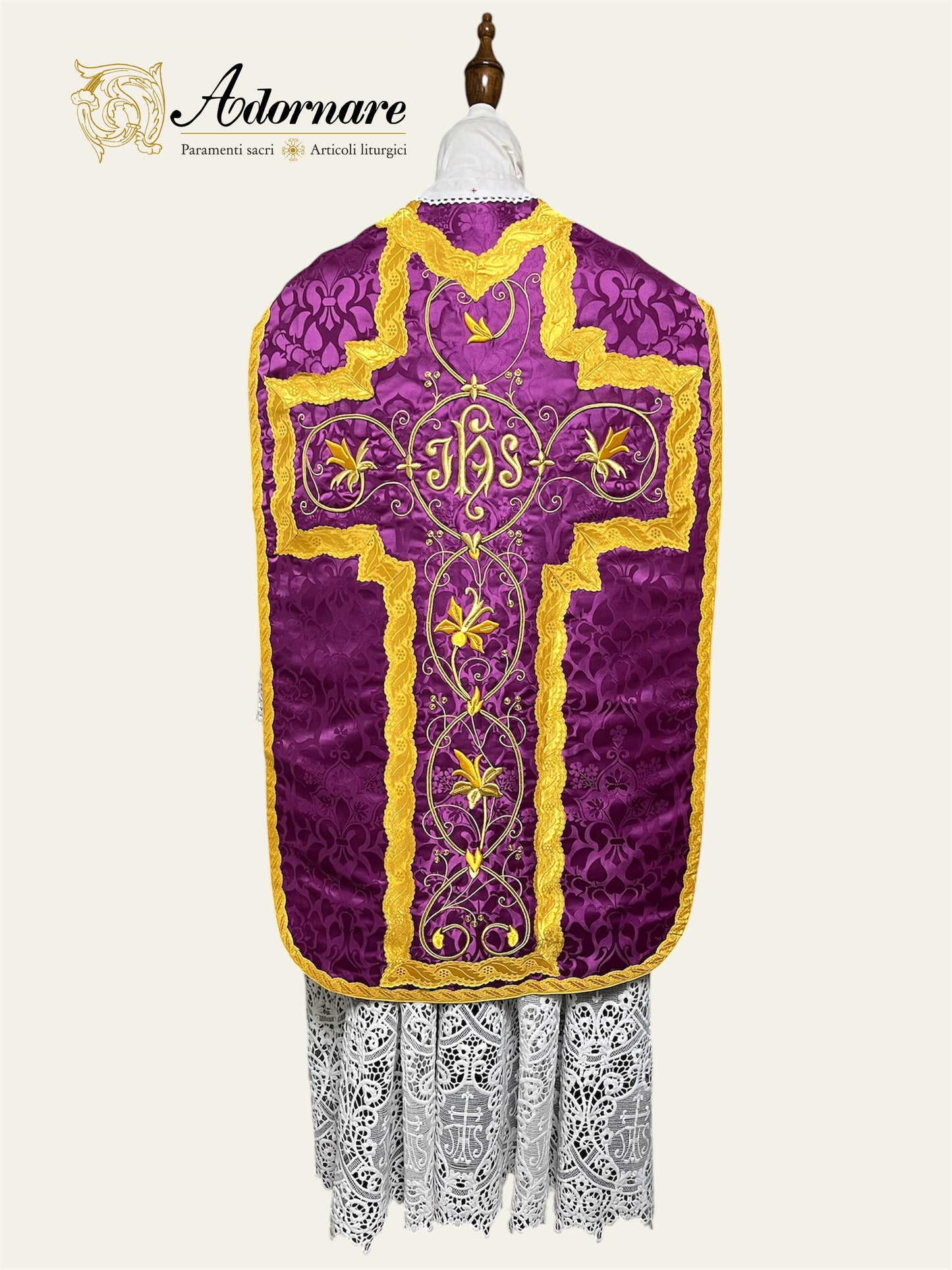 French Solemn Mass Set with hand and machine-embroidered IHS and floral motifs
