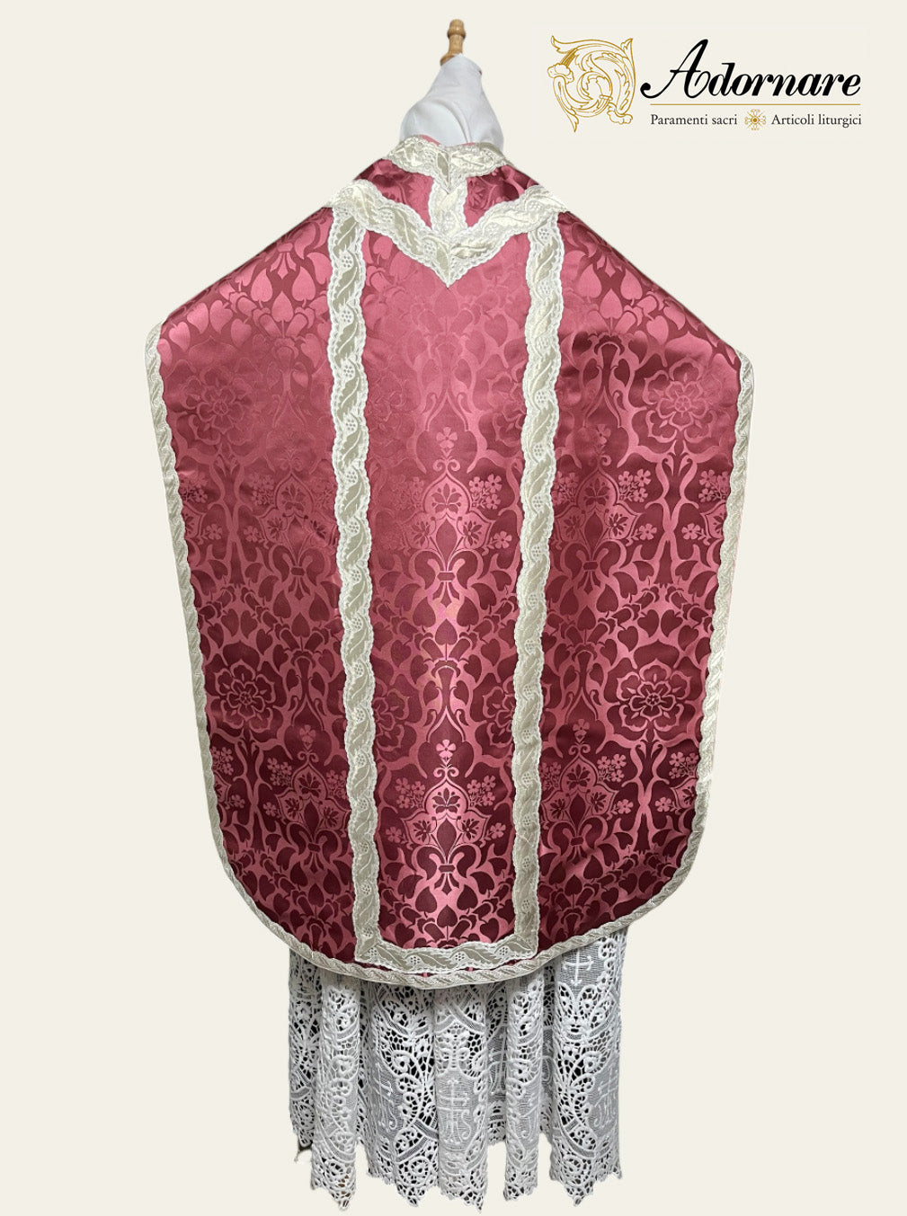 Damask Roman Chasuble with silver wavy gallons - Low Mass Set / Pianete Romane Damasco con gallone argento