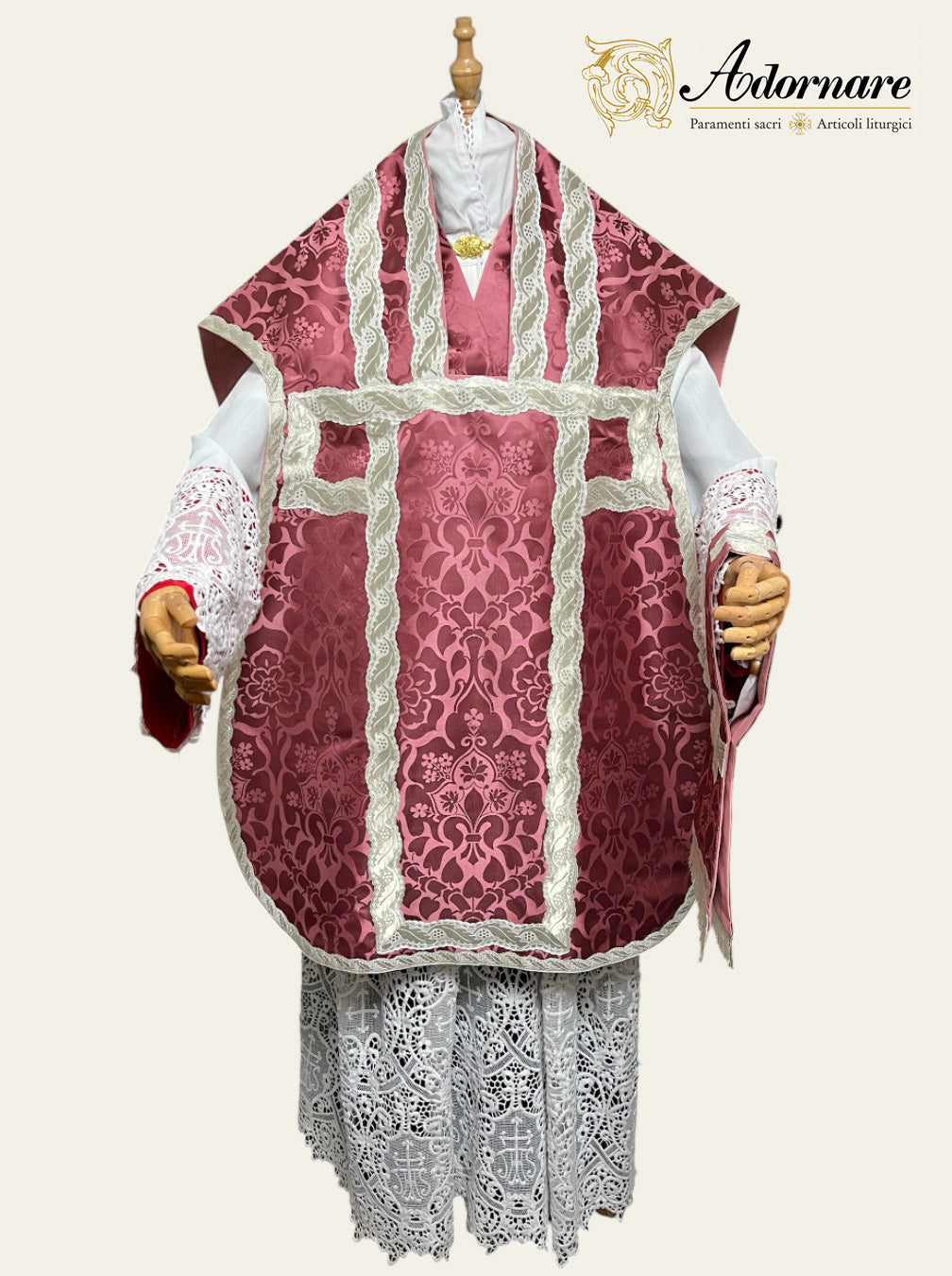 Damask Roman Chasuble with silver wavy gallons - Low Mass Set / Pianete Romane Damasco con gallone argento