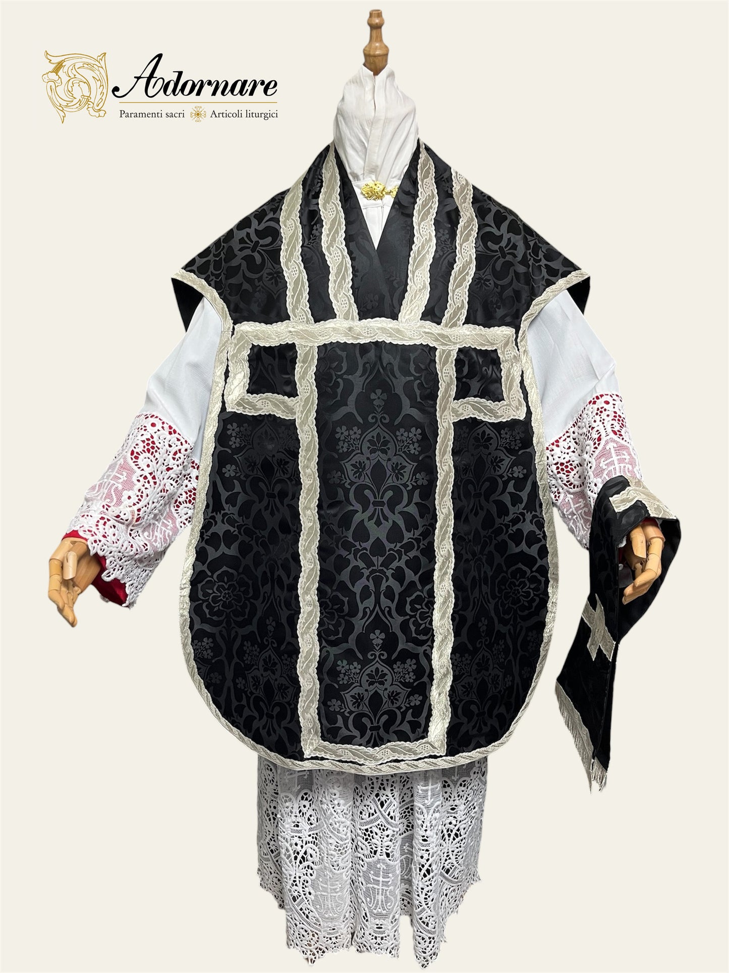 Damask Roman Chasuble with silver wavy gallons - Low Mass Set / Pianete Romane Damasco con gallone argento