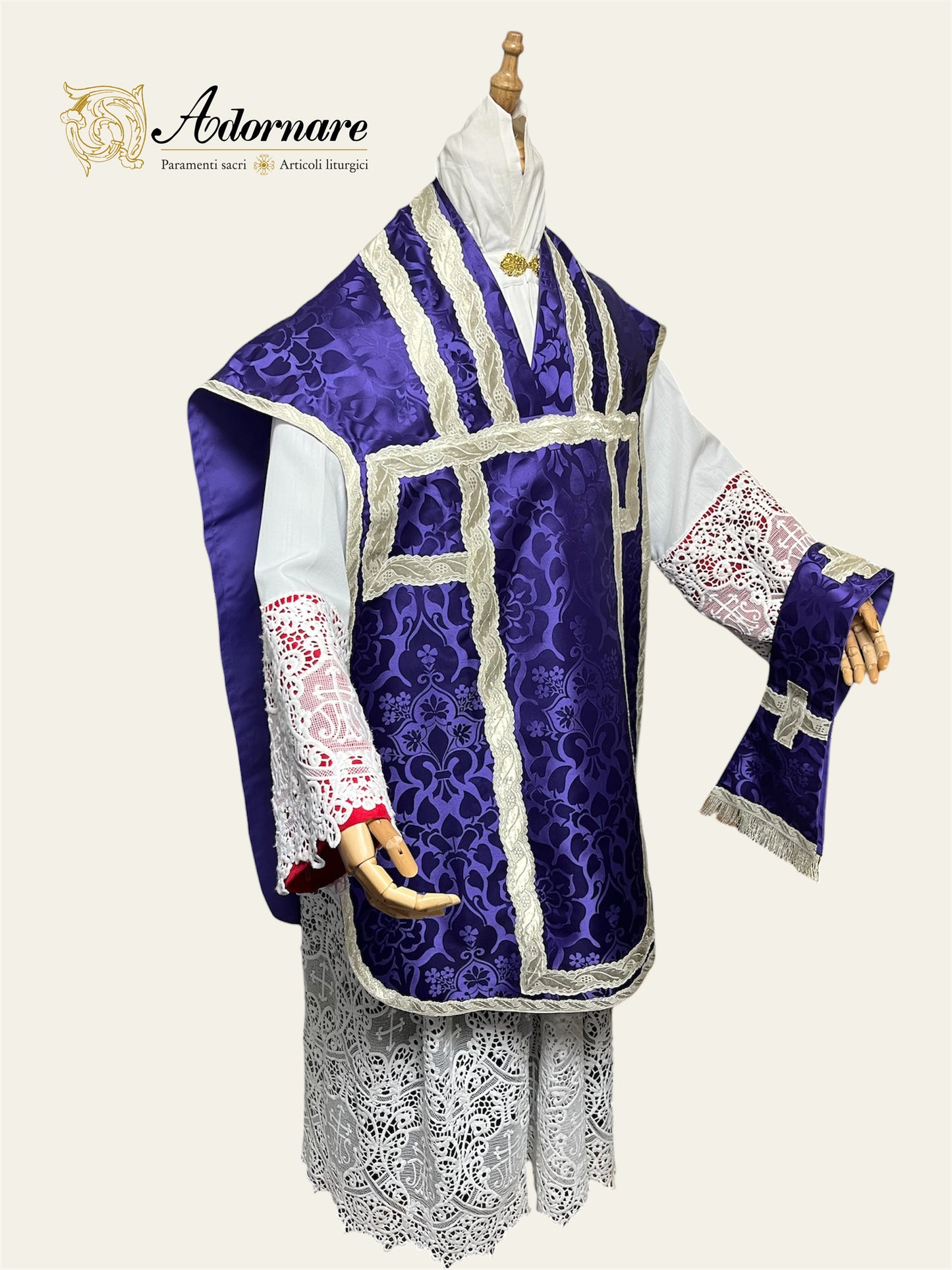 Damask Roman Chasuble with silver wavy gallons - Low Mass Set / Pianete Romane Damasco con gallone argento