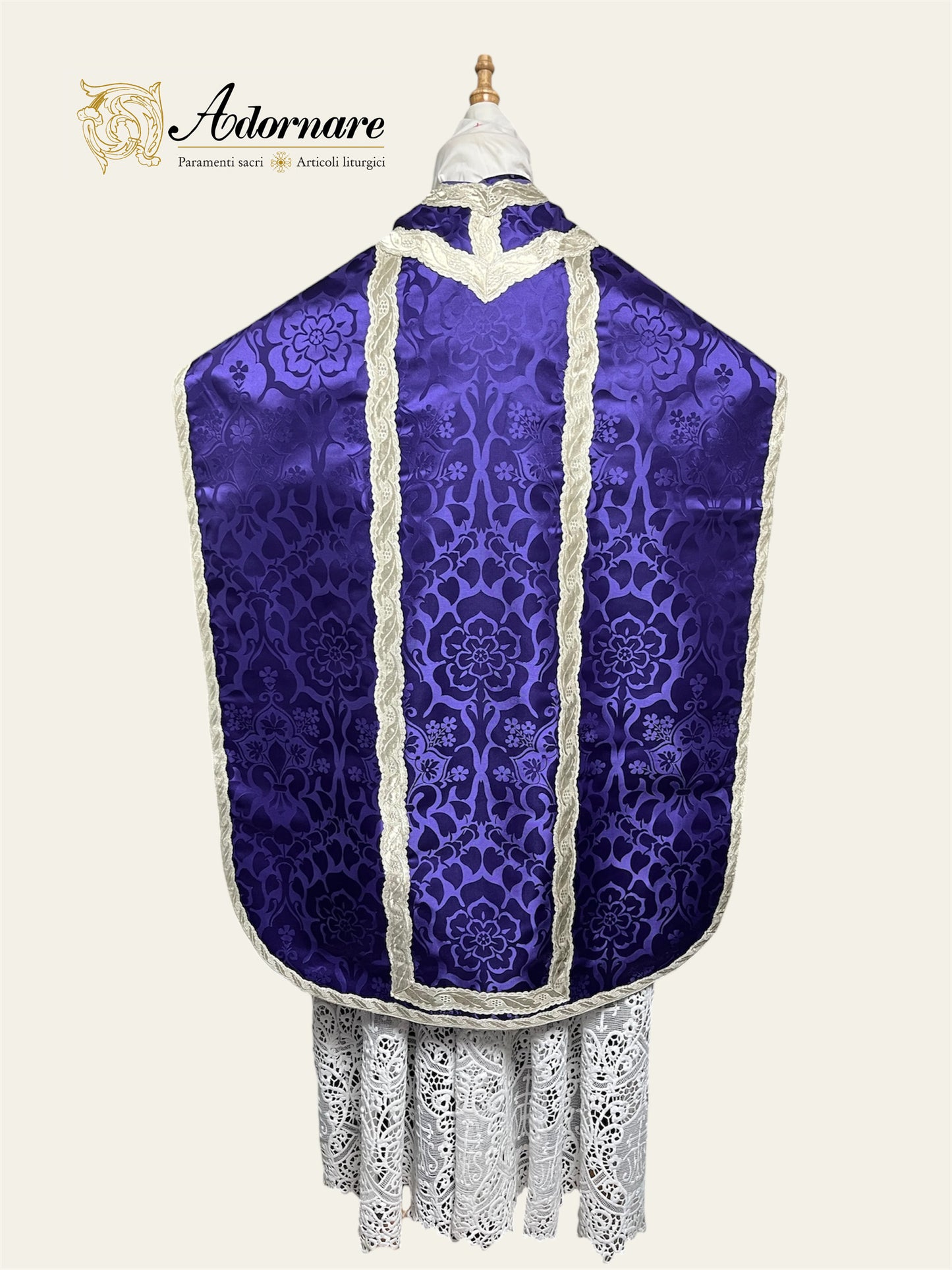 Damask Roman Chasuble with silver wavy gallons - Low Mass Set / Pianete Romane Damasco con gallone argento