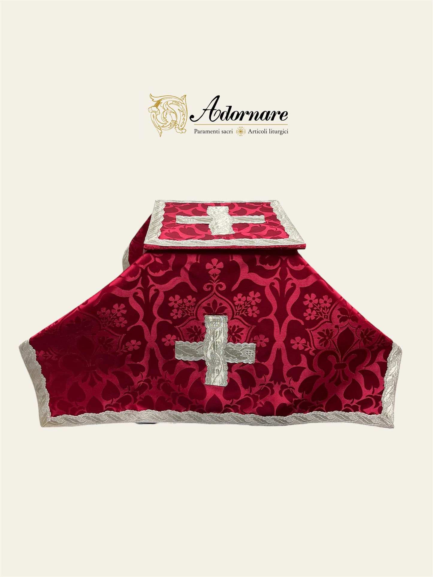 Damask Roman Chasuble with silver wavy gallons - Low Mass Set / Pianete Romane Damasco con gallone argento