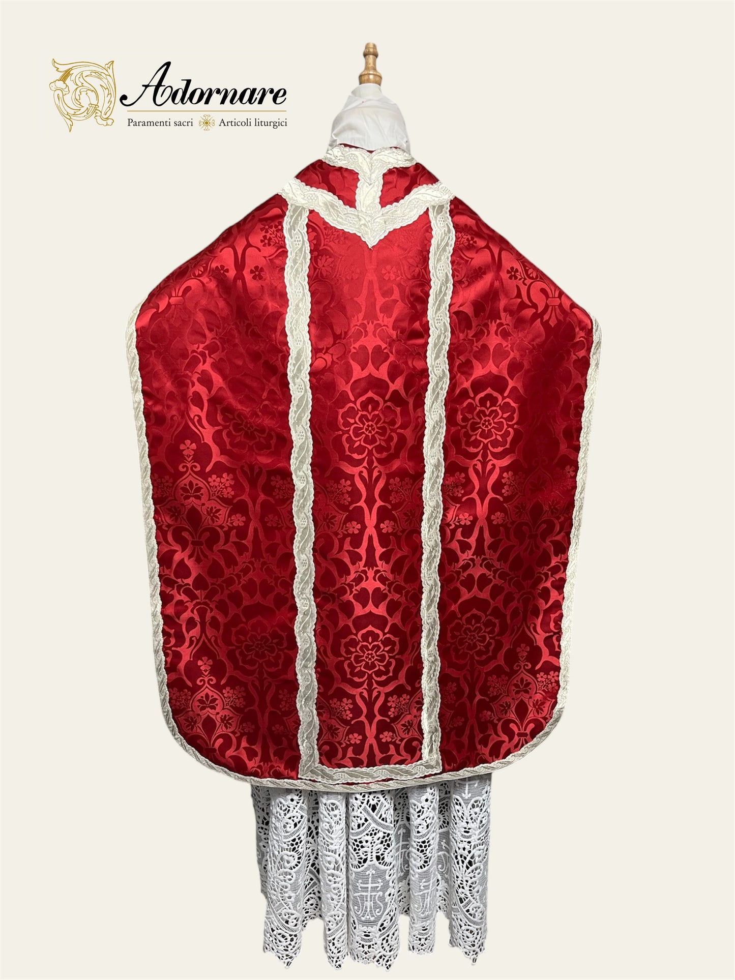 Damask Roman Chasuble with silver wavy gallons - Low Mass Set / Pianete Romane Damasco con gallone argento
