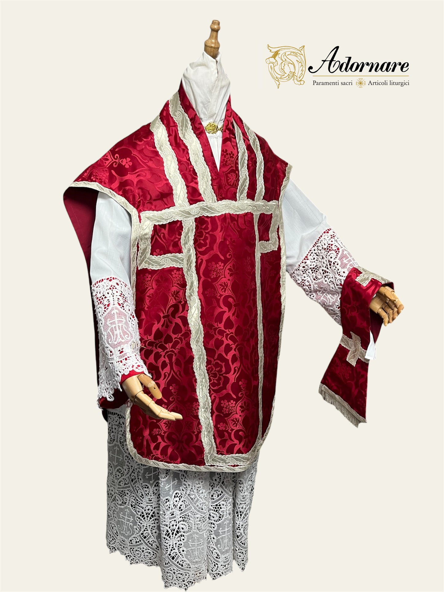 Damask Roman Chasuble with silver wavy gallons - Low Mass Set / Pianete Romane Damasco con gallone argento