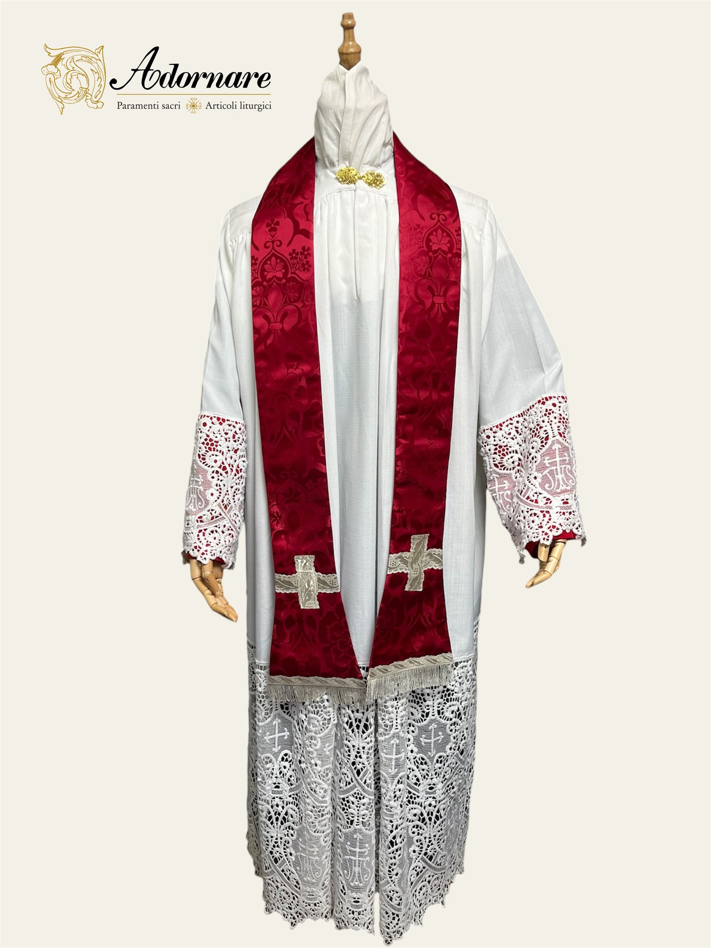 Damask Roman Chasuble with silver wavy gallons - Low Mass Set / Pianete Romane Damasco con gallone argento