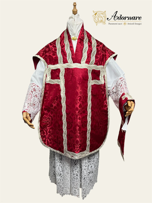 Damask Roman Chasuble with silver wavy gallons - Low Mass Set / Pianete Romane Damasco con gallone argento