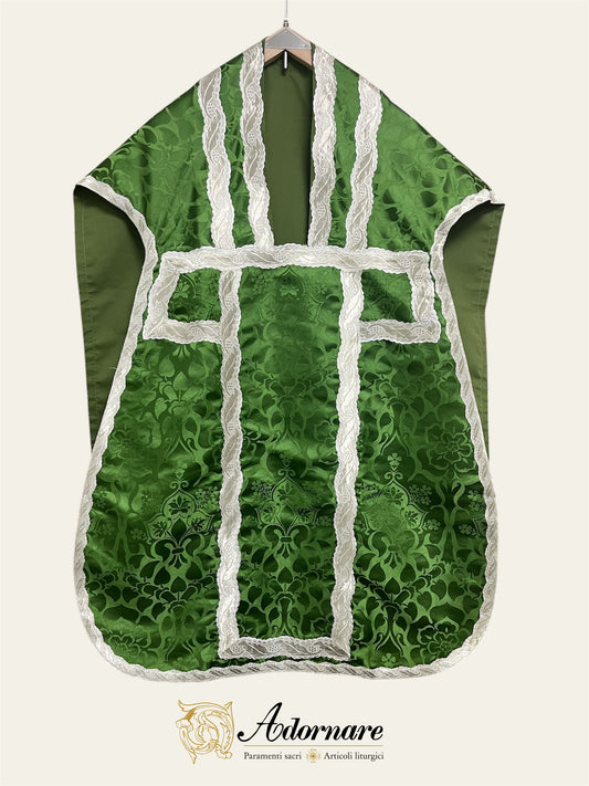 Damask Roman Chasuble with silver wavy gallons - Low Mass Set / Pianete Romane Damasco con gallone argento