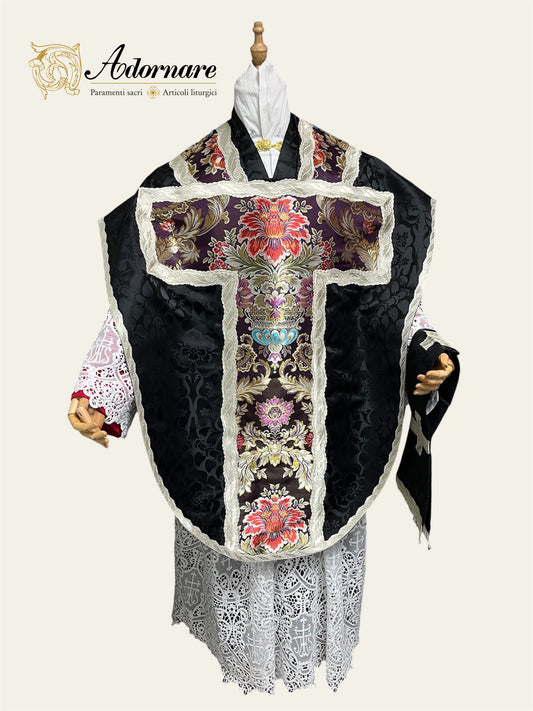 Requiem St Philip Neri Chasuble Low Mass Set (Black) / Pianeta San Filippo in Broccato (Nero)