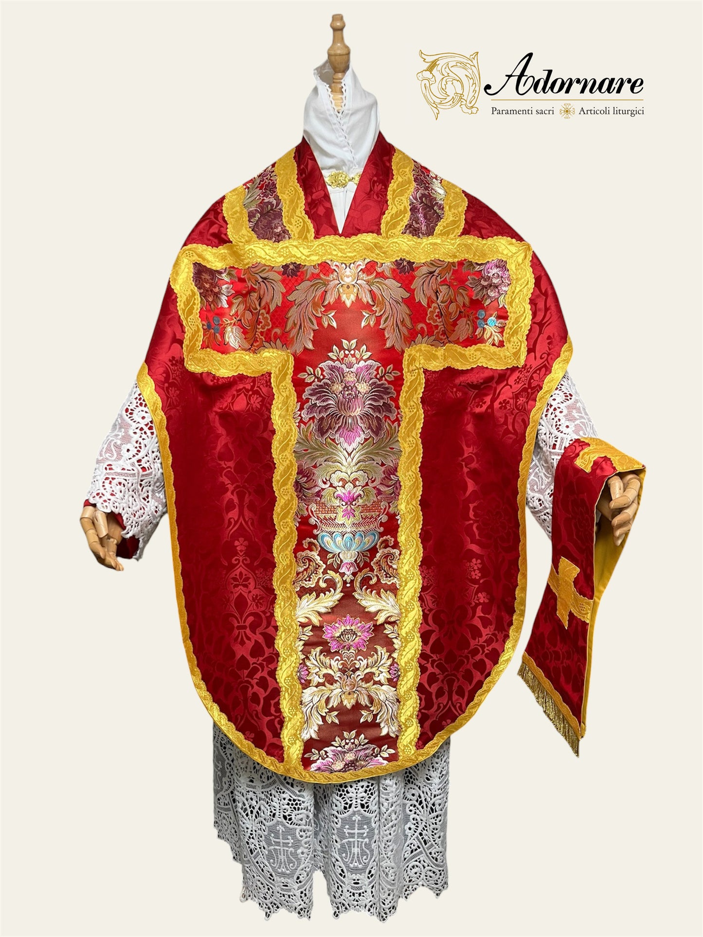 Damask St Philip Neri Chasuble with brocade panels - Low Mass Set / Pianete San Filippo Damasco con inserti in broccato
