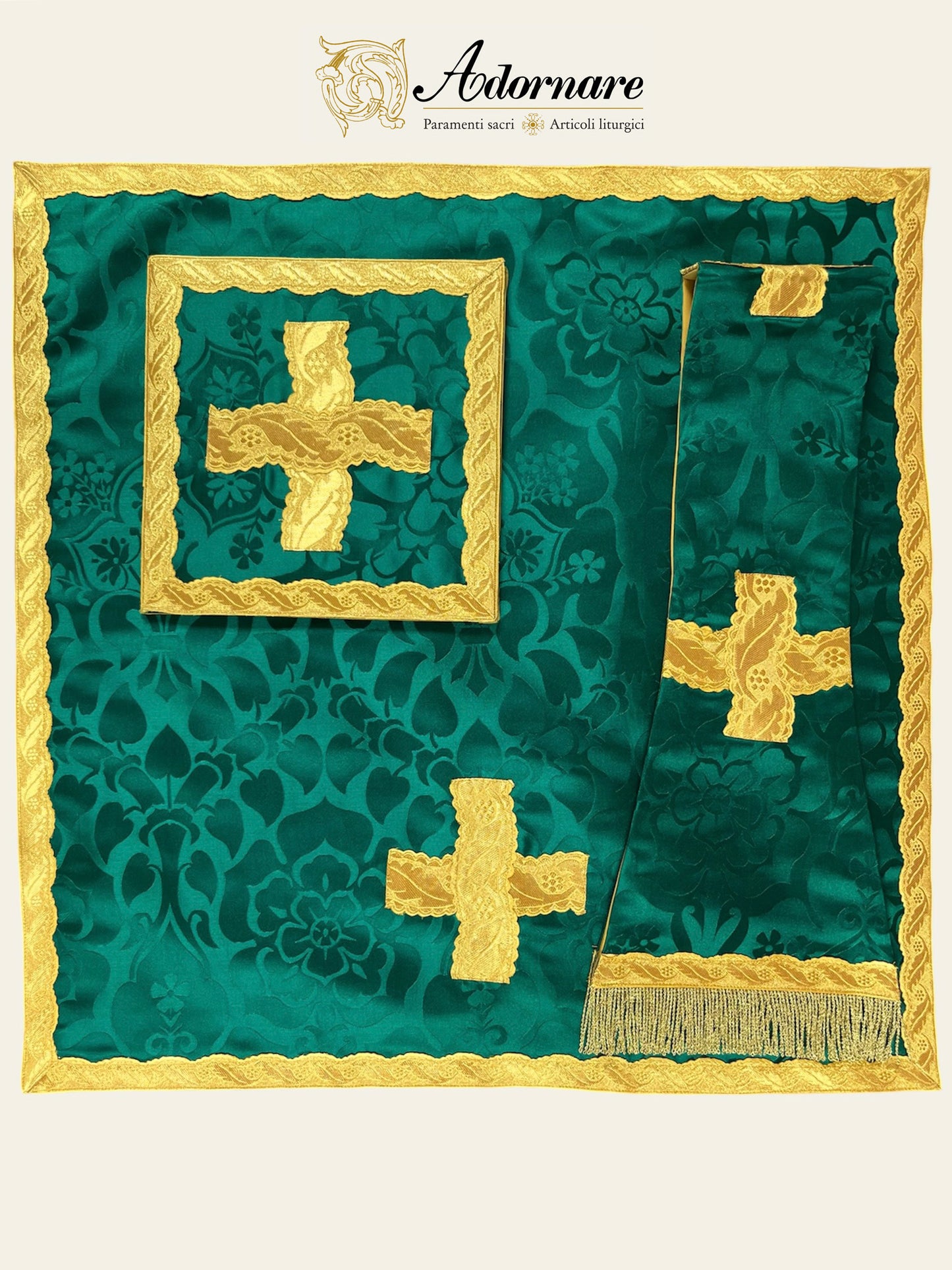 Italian-cut Roman maniple, burse and chalice veil / Velo, borsa e manipolo