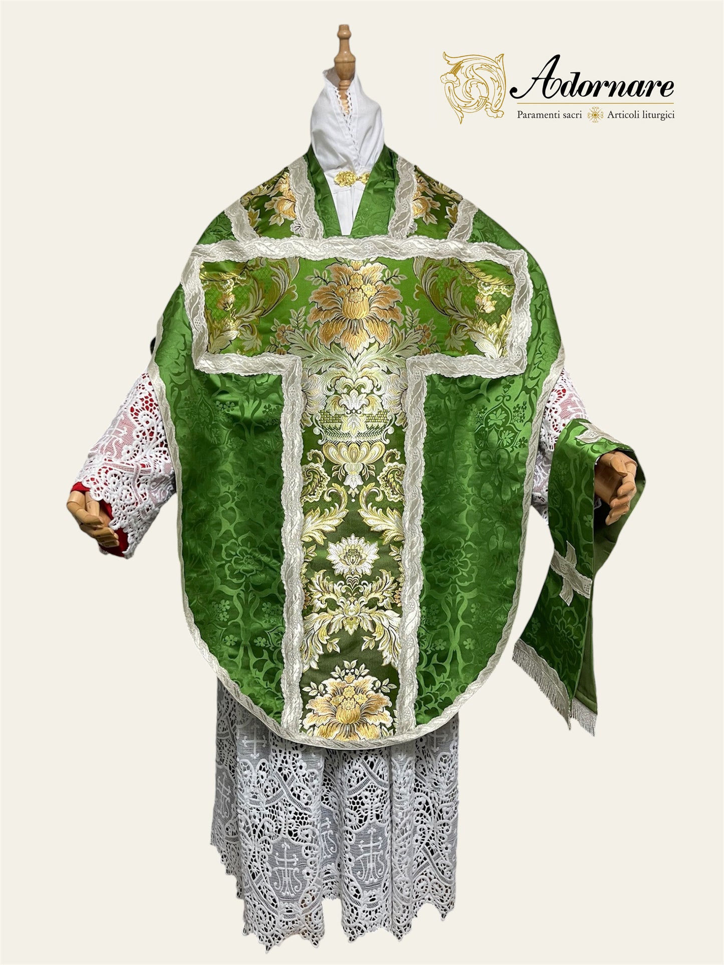 Damask St Philip Neri Chasuble with brocade panels - Low Mass Set / Pianete San Filippo Damasco con inserti in broccato