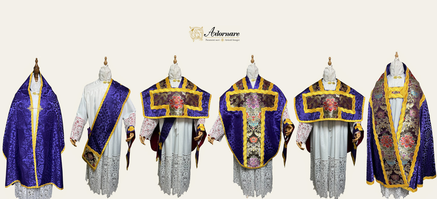Folded chasubles & broad stole Solemn Mass Set in St Philip Neri cut/Pianete Plicate e Stolone San Filippo
