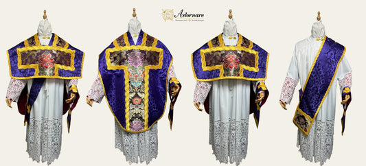 Folded chasubles & broad stole Solemn Mass Set in St Philip Neri cut/Pianete Plicate e Stolone San Filippo