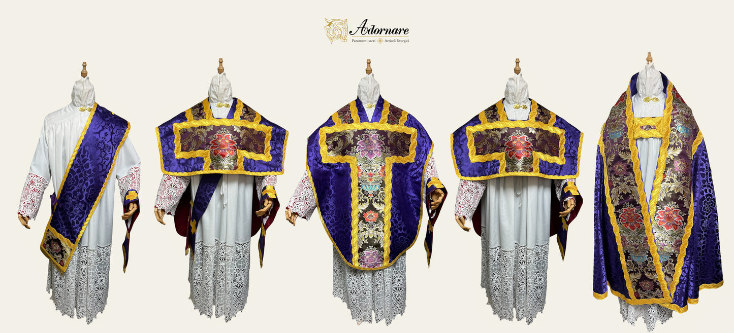 Folded chasubles & broad stole Solemn Mass Set in St Philip Neri cut/Pianete Plicate e Stolone San Filippo