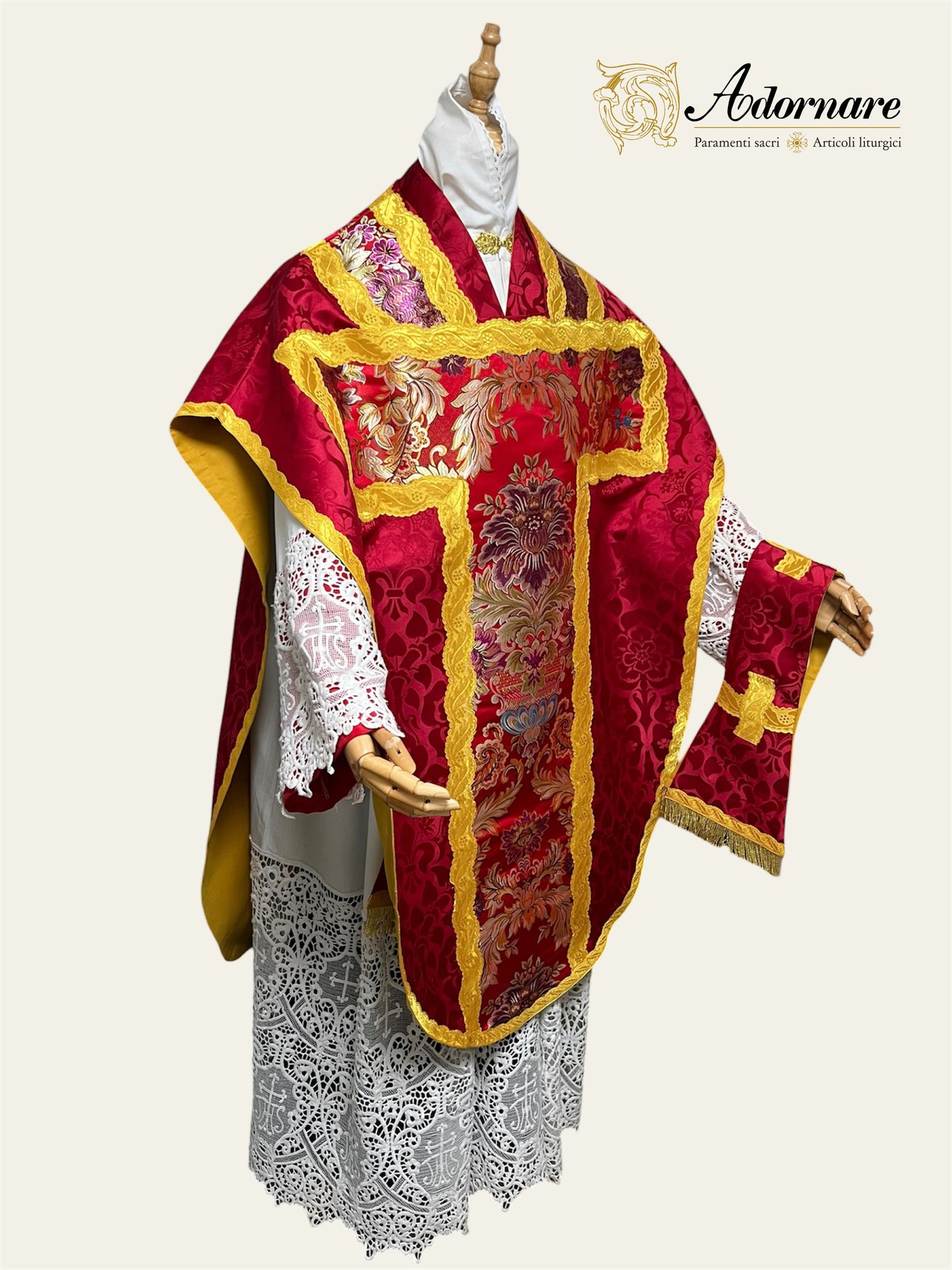Damask St Philip Neri Chasuble with brocade panels - Low Mass Set / Pianete San Filippo Damasco con inserti in broccato