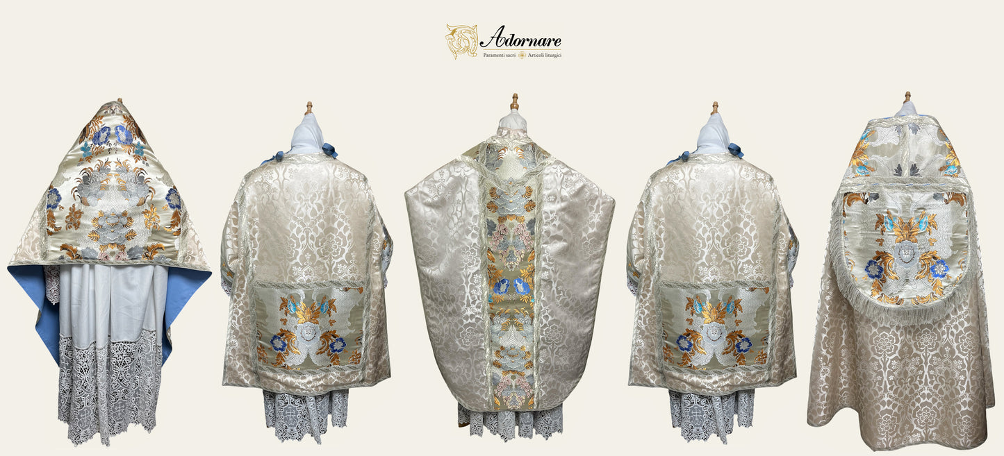 St Philip Neri Solemn Mass Set in damask with floral brocade panels