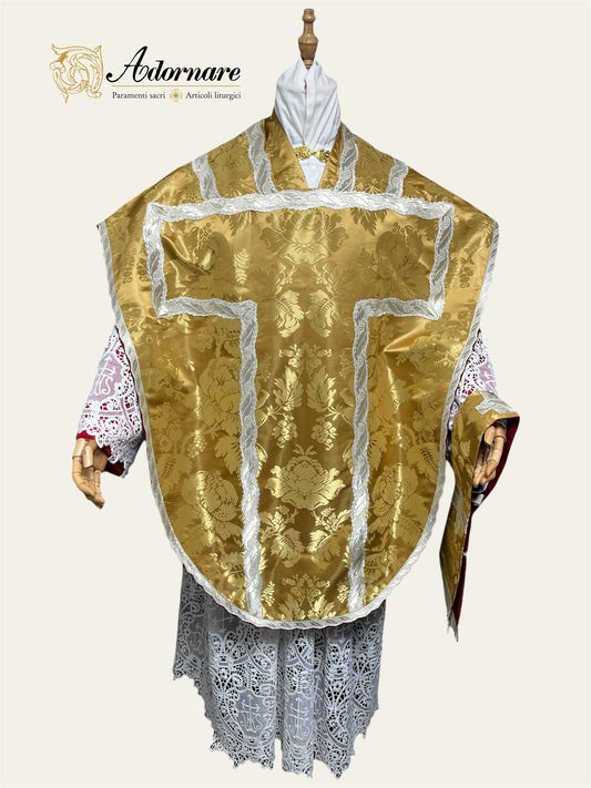 Exceptional Quality Italian Metallic Gold Silk Damask St Philip Neri Chasuble Low Mass Set / Pianeta San Filippo in Damasco Oro