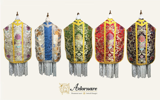 Italian Floral Brocade Roman Chasuble - Low Mass Set (All colours) / Pianete Romane Broccato