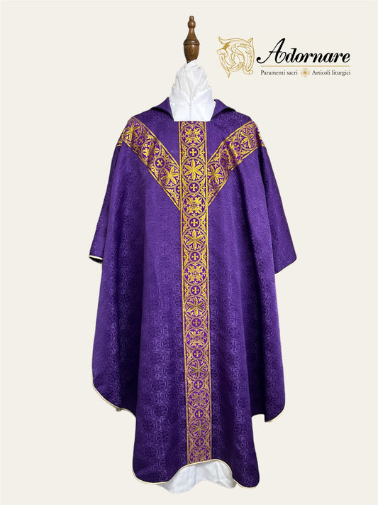 Damask gothic chasuble economical with Y-orphrey / Casula gotica Damasco economico