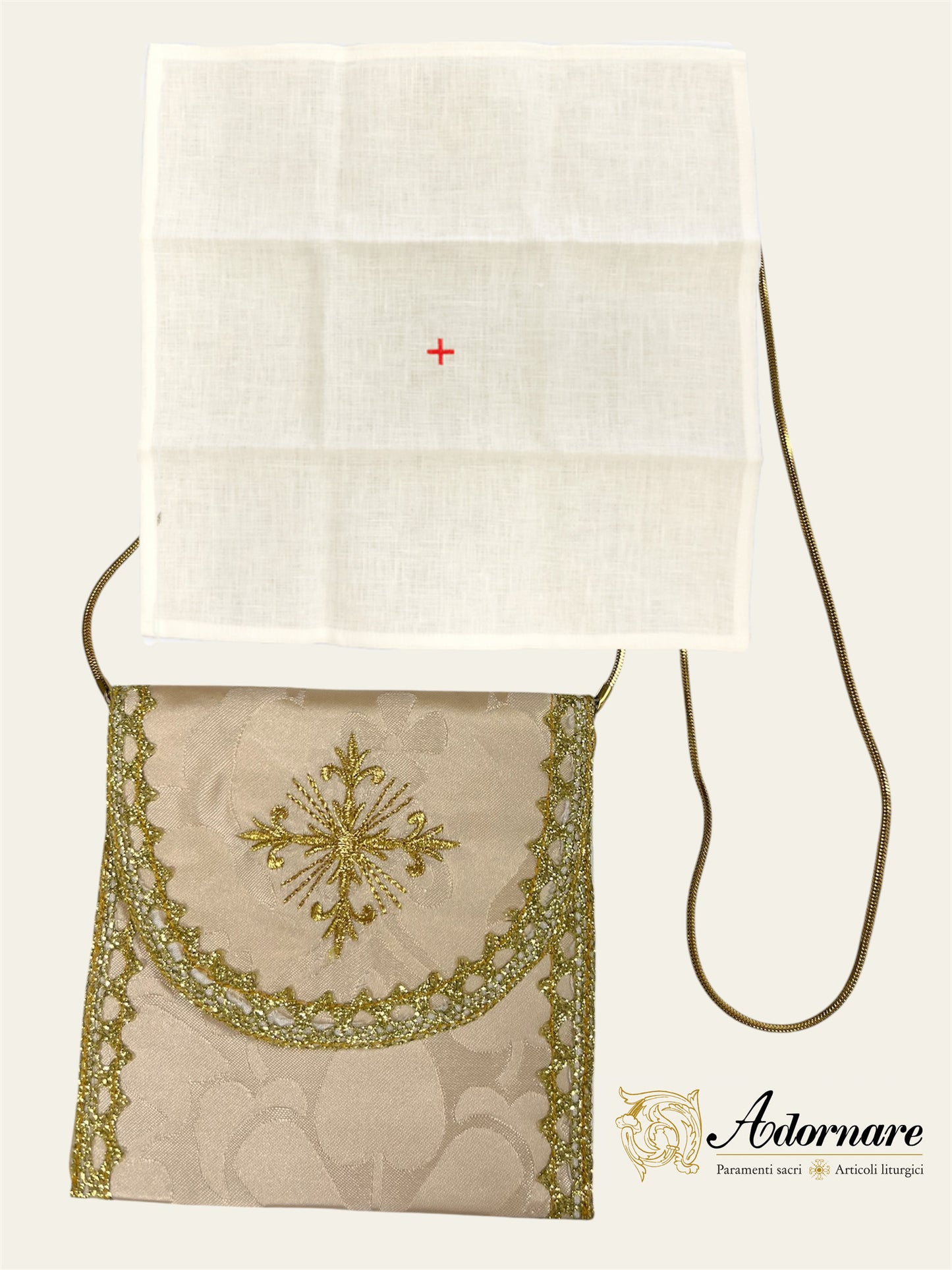 Burse for pyx, traditional model with embroidered ornate cross