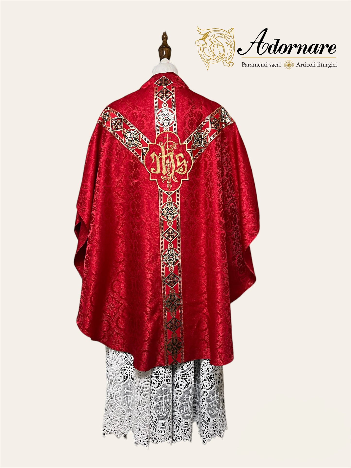 Semi-gothic chasuble economical with woven Y-orphrey and IHS appliqué / Casule semi-gotica economico