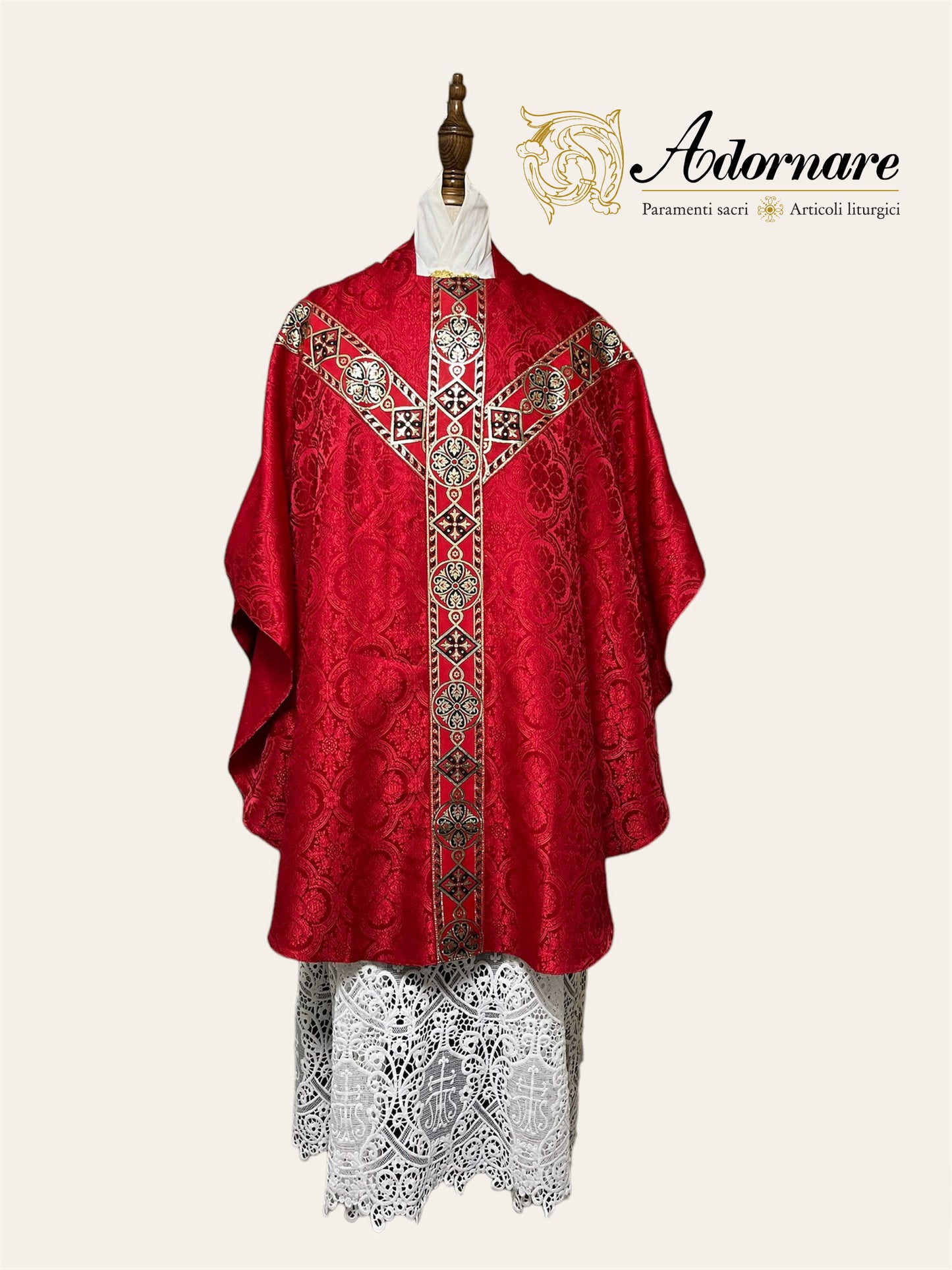 Semi-gothic chasuble economical with woven Y-orphrey and IHS appliqué / Casule semi-gotica economico