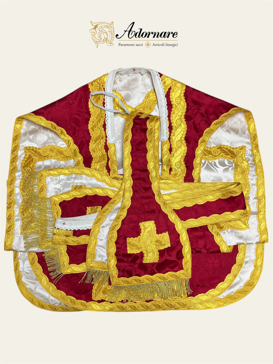 Damask Reversible French Travel Set (Ivory/Red) / Pianeta Francese bicolore in damasco