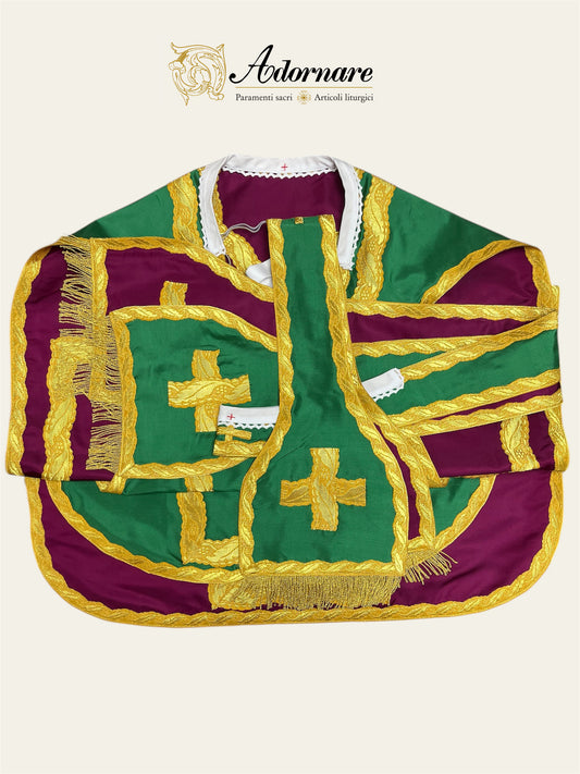 Silk Taffeta Reversible French Travel Set (Green/Violet) / Pianeta Francese bicolore in pura seta