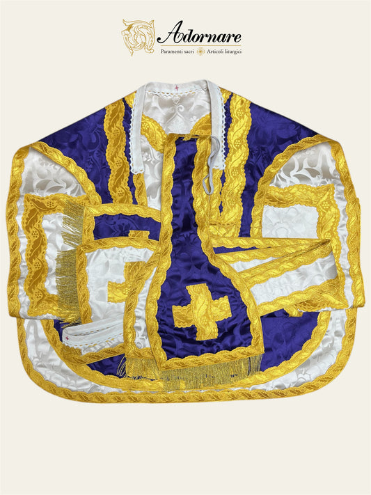 Damask Reversible French Travel Set (Ivory/Purple) / Pianeta Francese bicolore in damasco