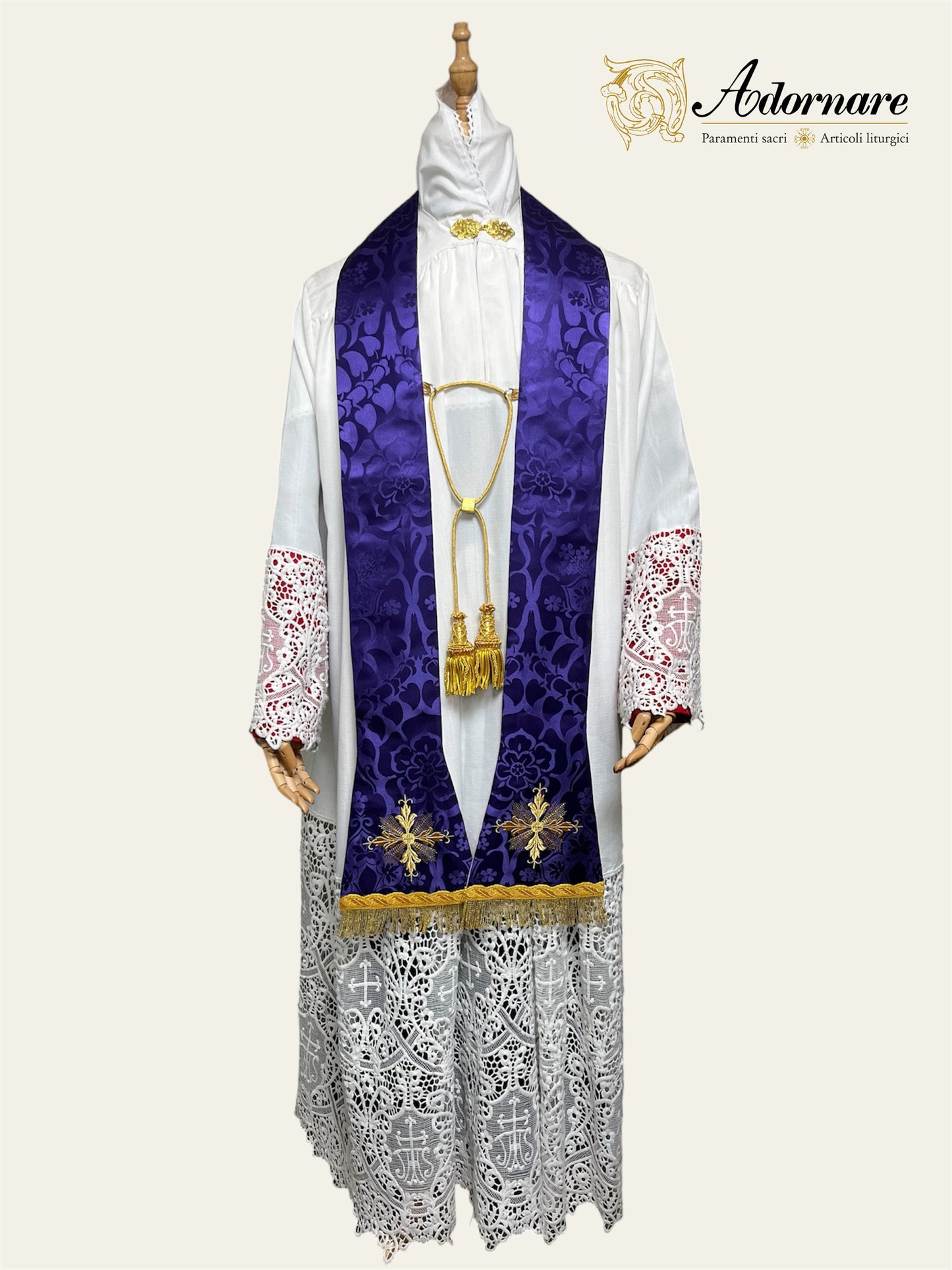 Roman Sacramental Stole, reversible, with machine embroidered crosses