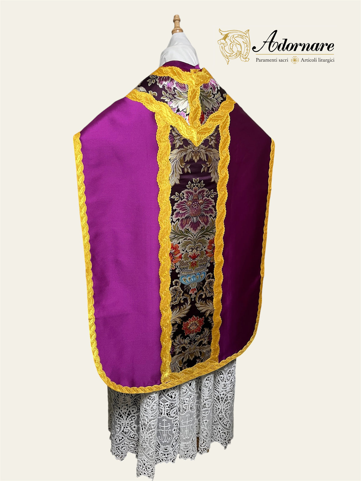 Roman Purple Silk-blend Taffeta Contemporary Italian Roman Chasuble with floral brocade insert