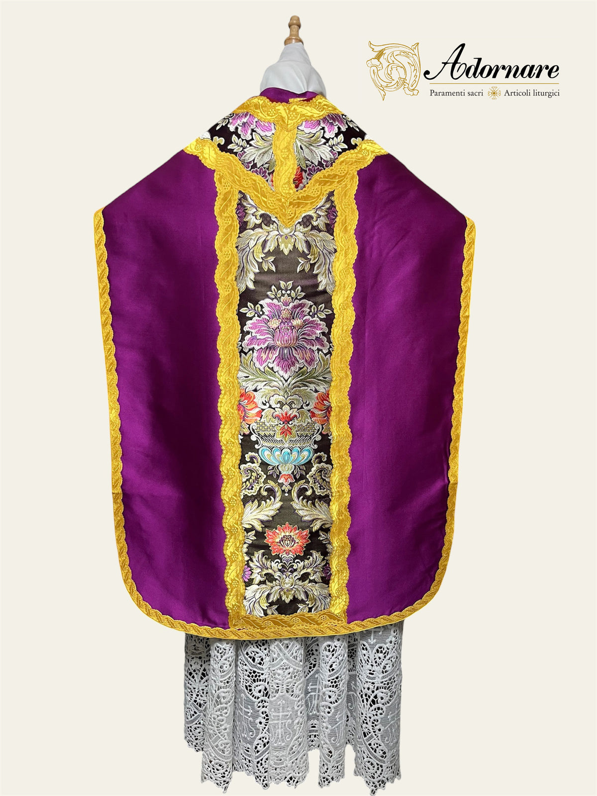 Roman Purple Silk-blend Taffeta Contemporary Italian Roman Chasuble with floral brocade insert